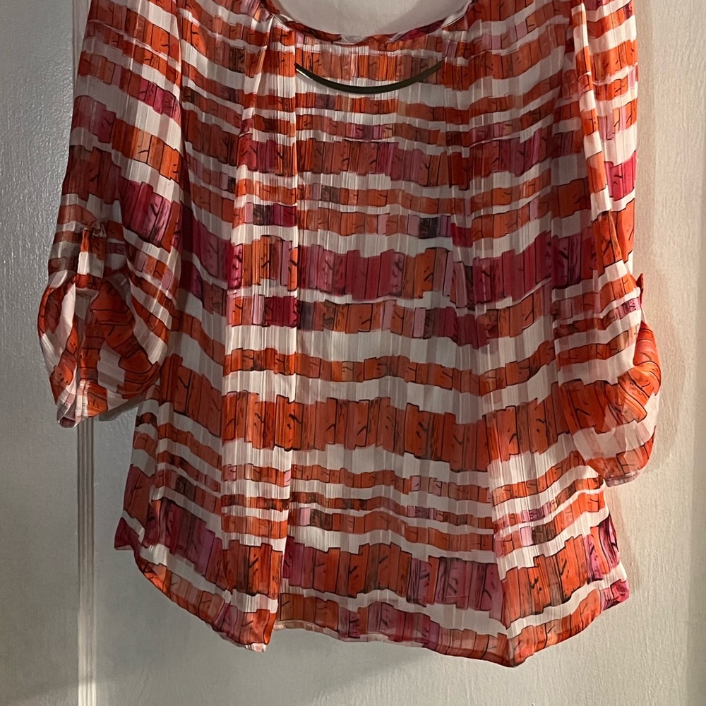 Women's Red & White Striped Pleated Blouse